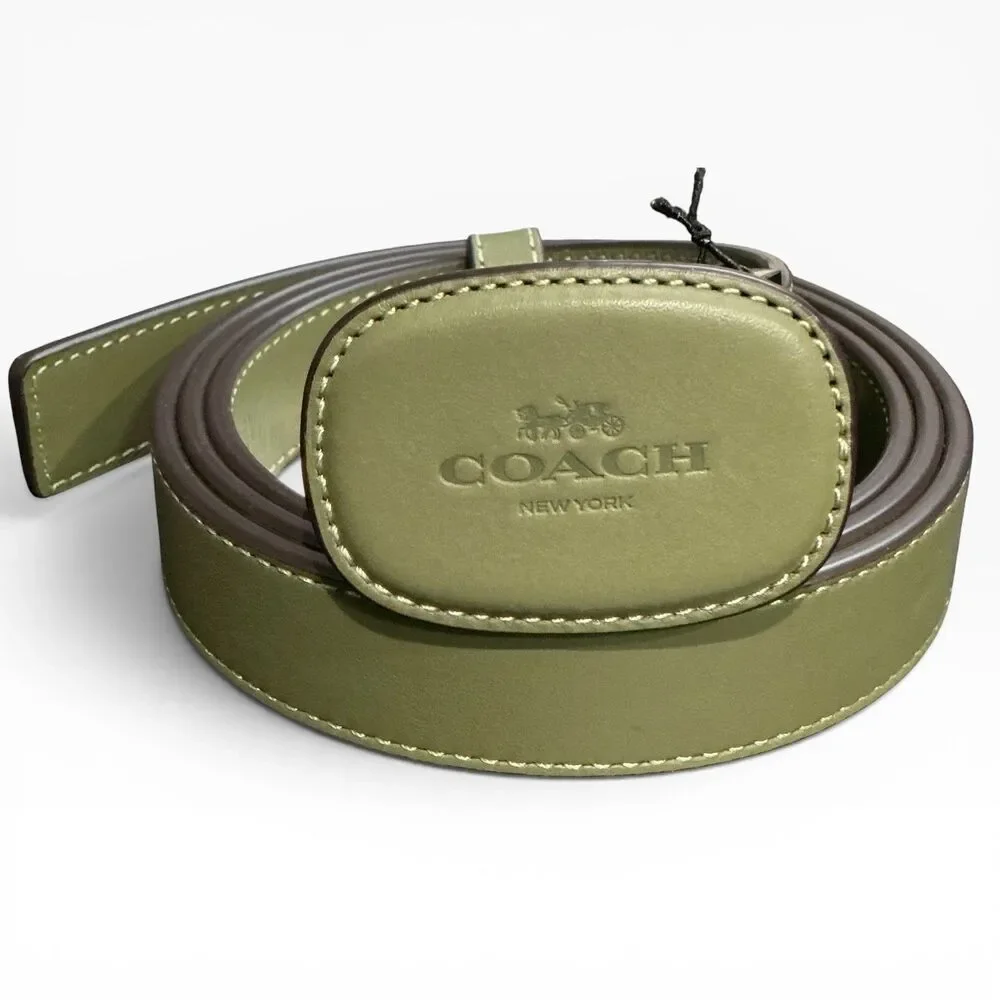 Coach Eliza Reversible Belt Military Green Plaque Buckle Cut To Size OS NWT Rare